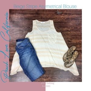 A2 Peach Love Ca Beige Striped Asymmetrical Blouse